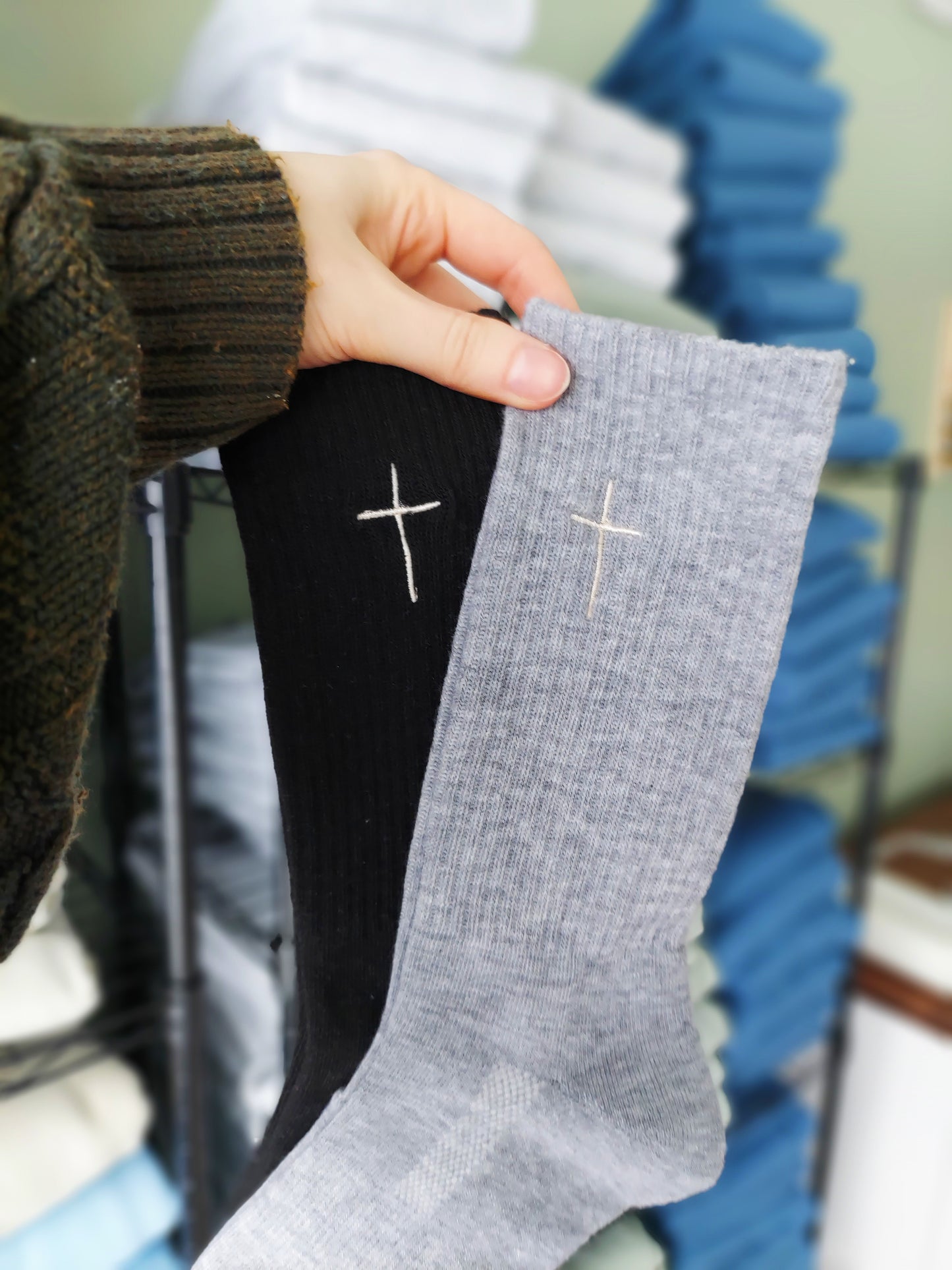 Cross Embroidered Crew Socks