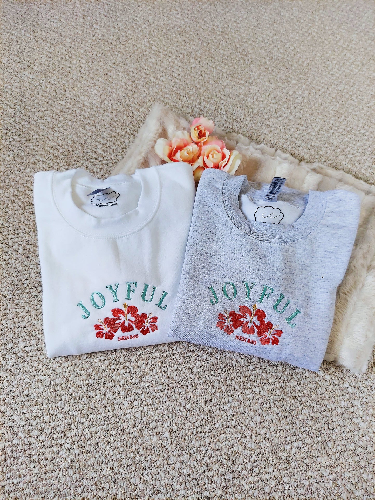 Joyful Embroidered Crew / White