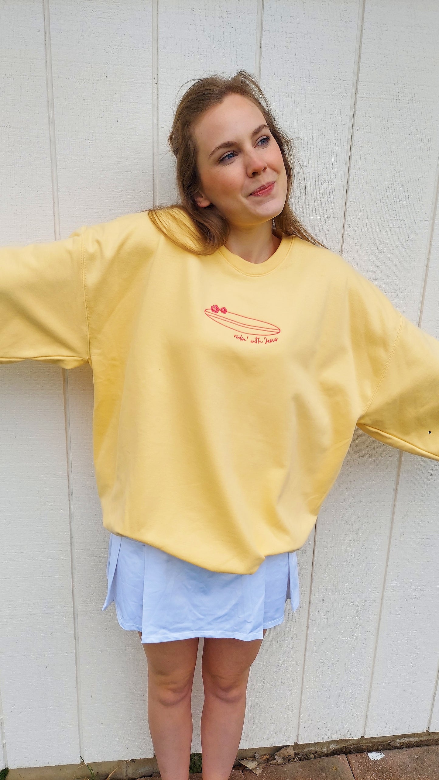 Ridin' with Jesus Embroidered Crew / Butter Yellow