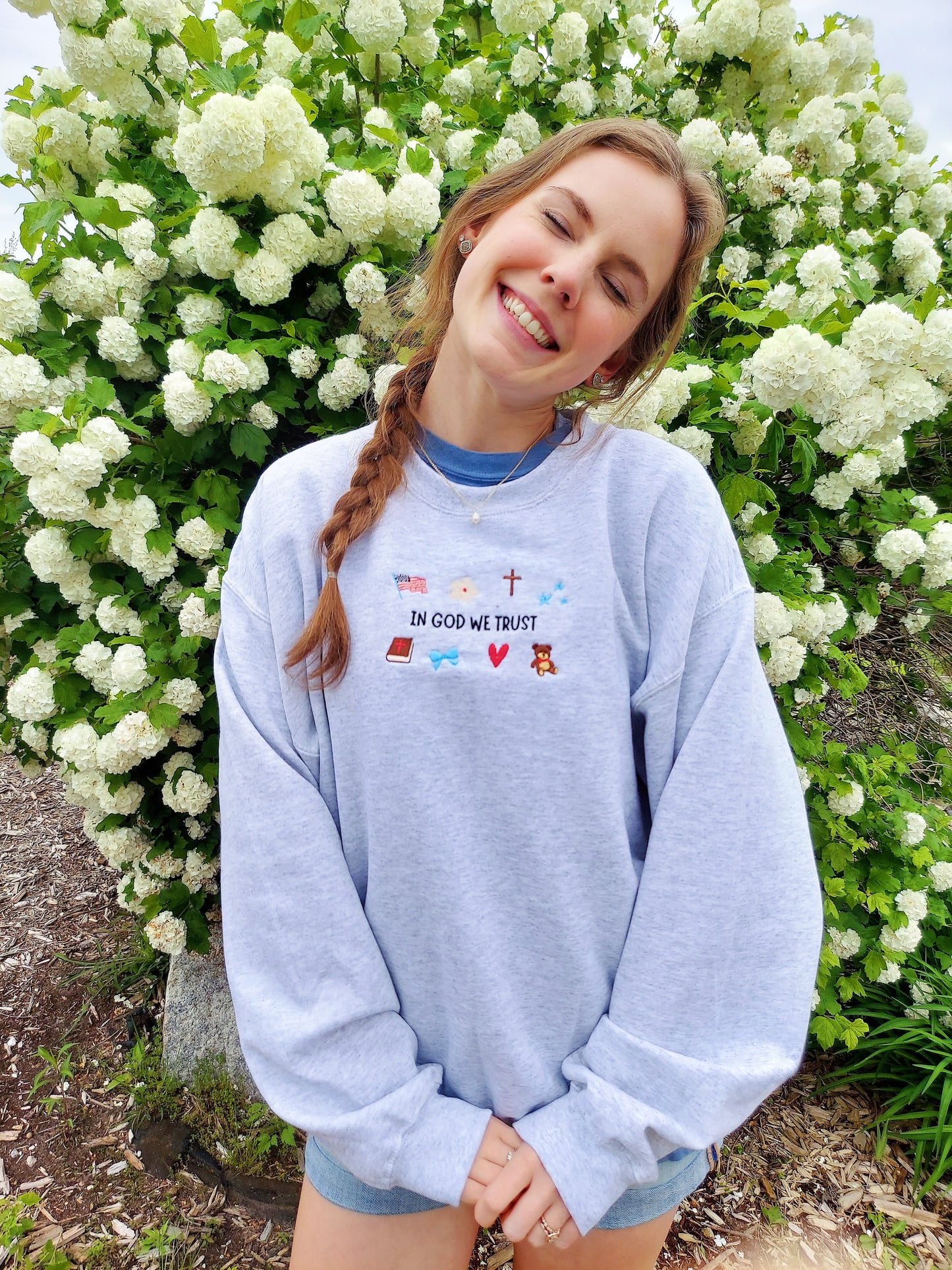 In God We Trust Embroidered Crew / Gray