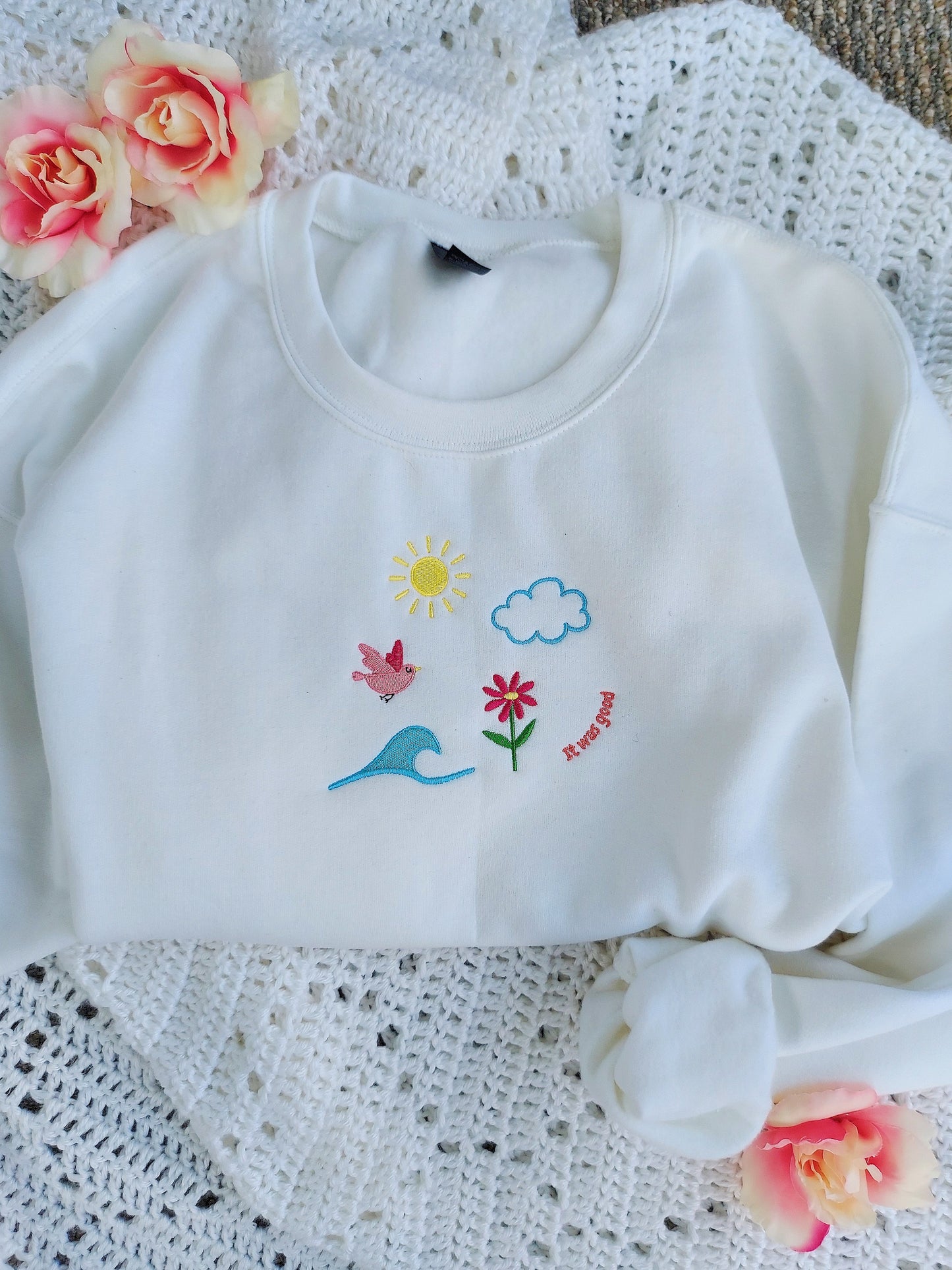 It Was Good Embroidered Crew / White