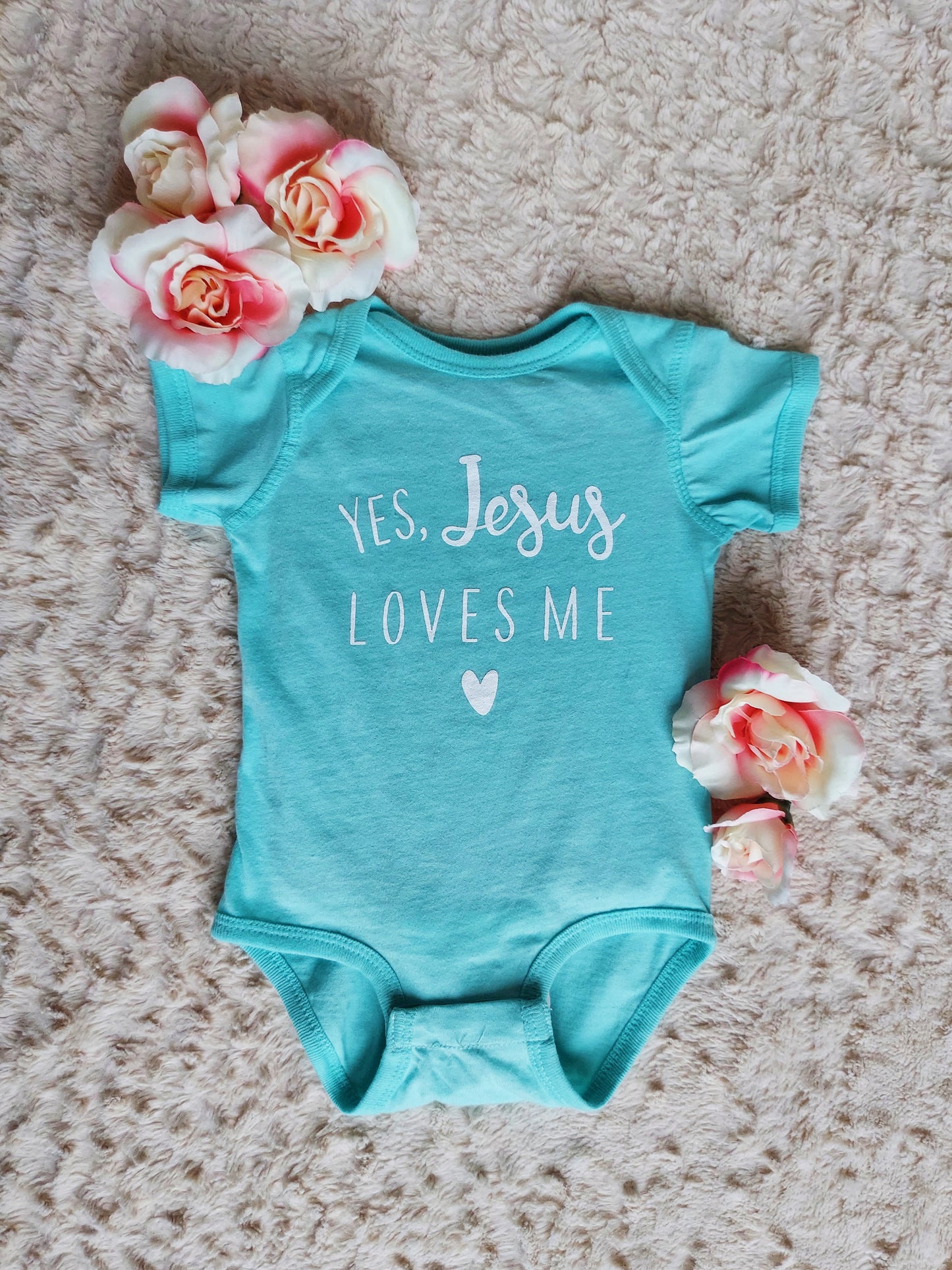 Yes, Jesus Loves Me Baby Onesie / Blue / 12 Months