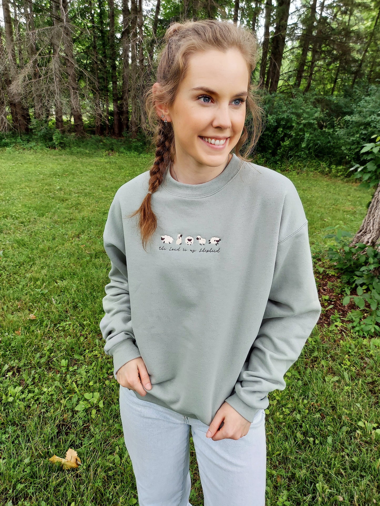 The Lord Is My Shepherd Embroidered Crew / Gray