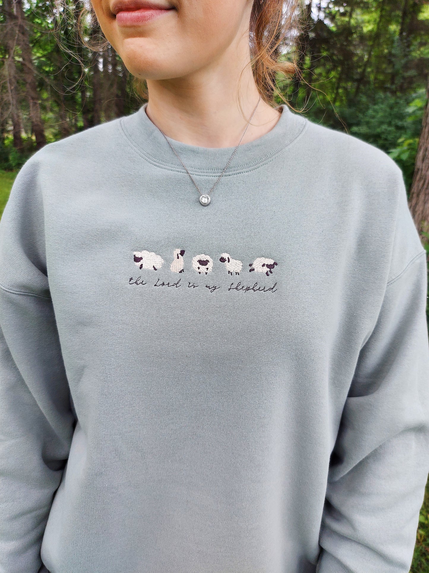 The Lord Is My Shepherd Embroidered Crew / Green