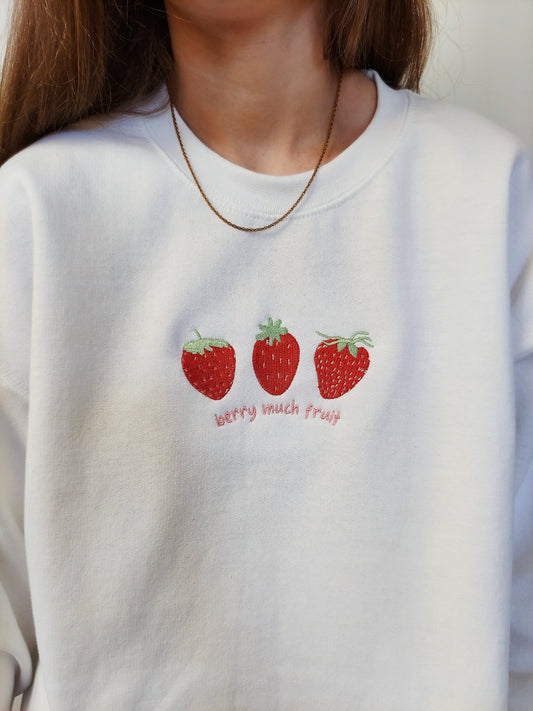 Berry Much Fruit Embroidered Crew / White