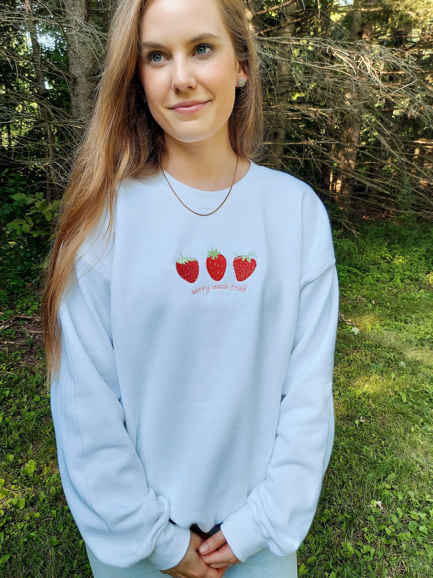 Berry Much Fruit Embroidered Crew / Gray