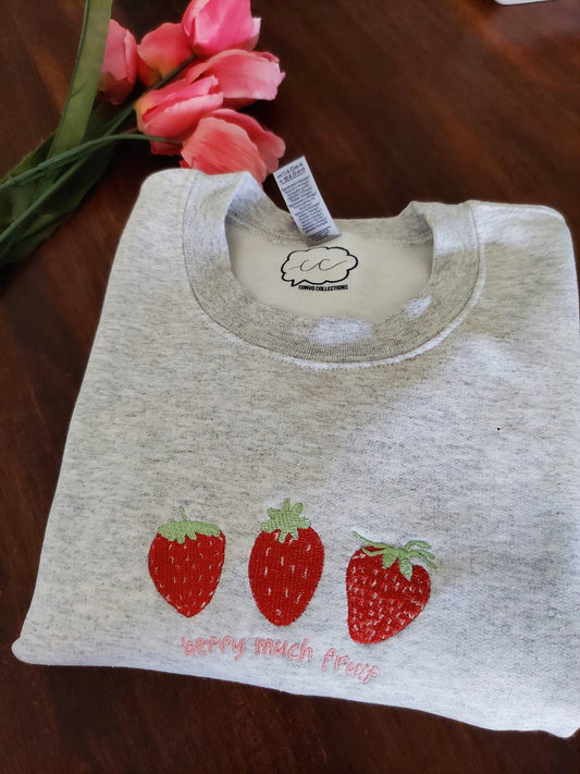 Berry Much Fruit Embroidered Crew / Gray