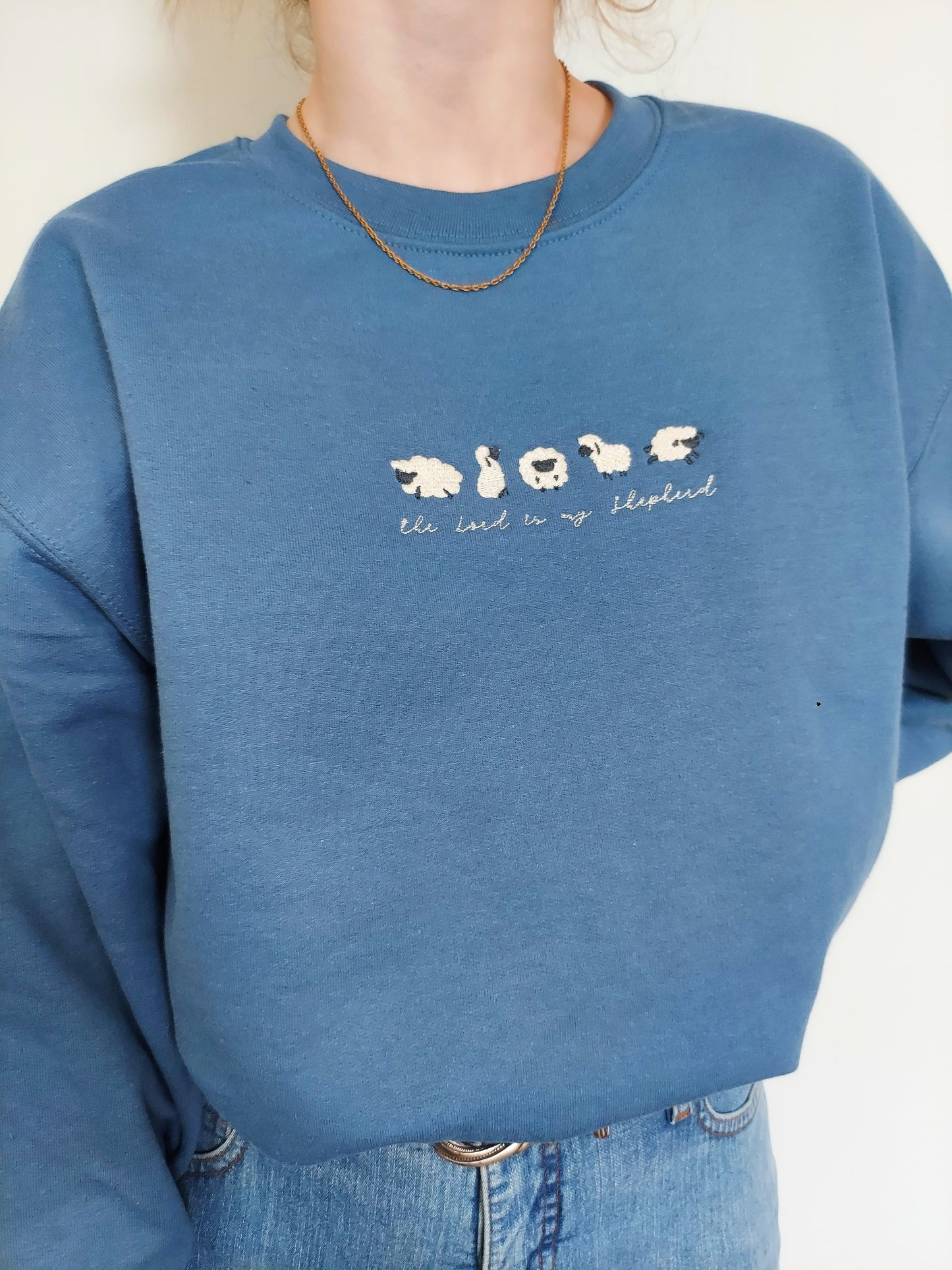 The Lord Is My Shepherd Embroidered Crew / Blue