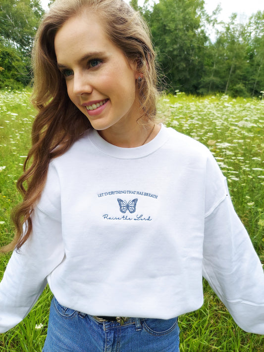 Let Everything That Has Breath Praise The Lord Embroidered Crew / White