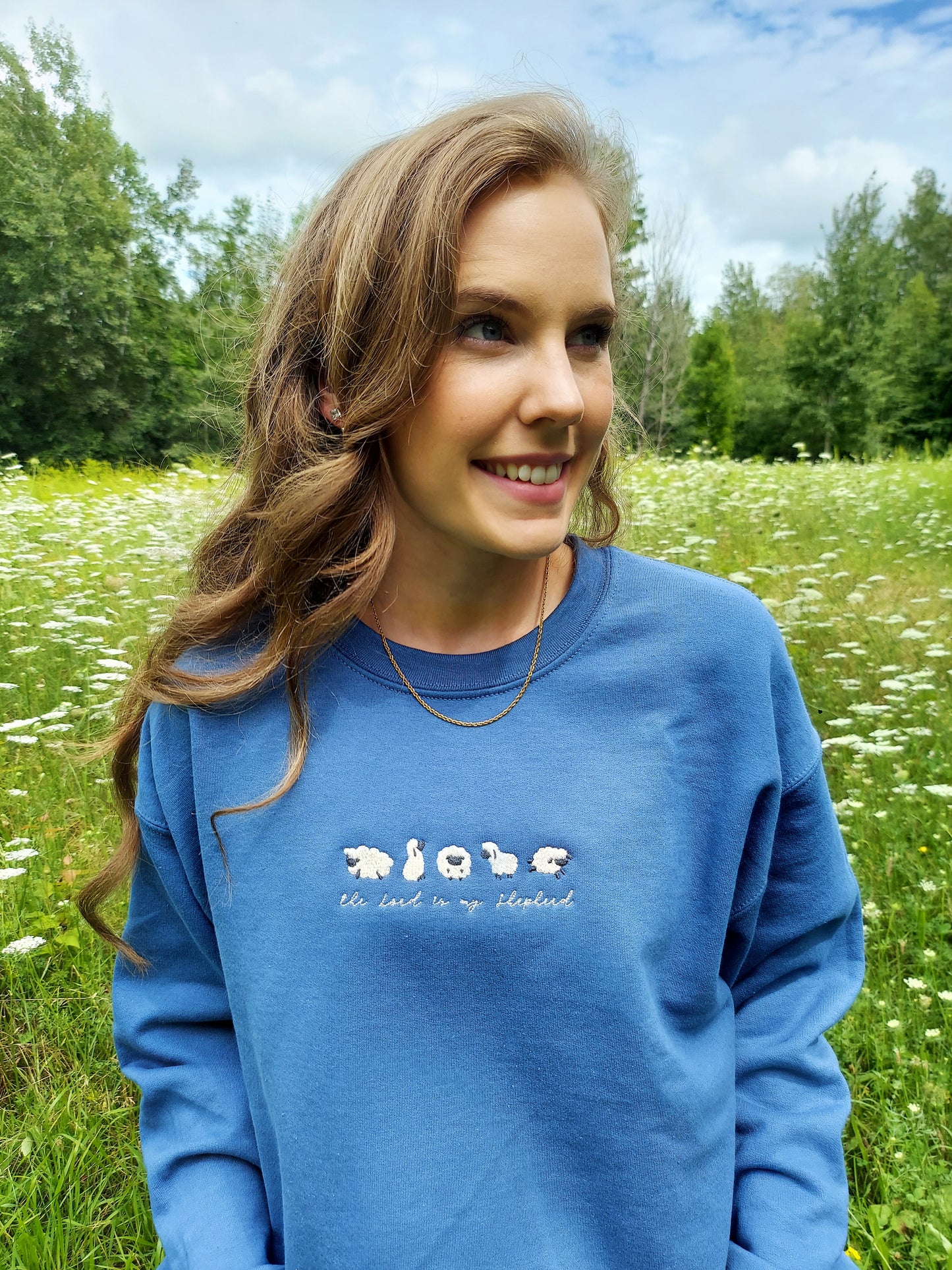 The Lord Is My Shepherd Embroidered Crew / Blue