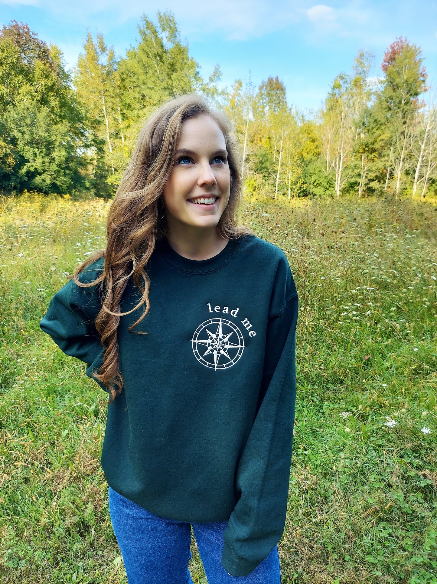 Lead Me Embroidered Crew / Green