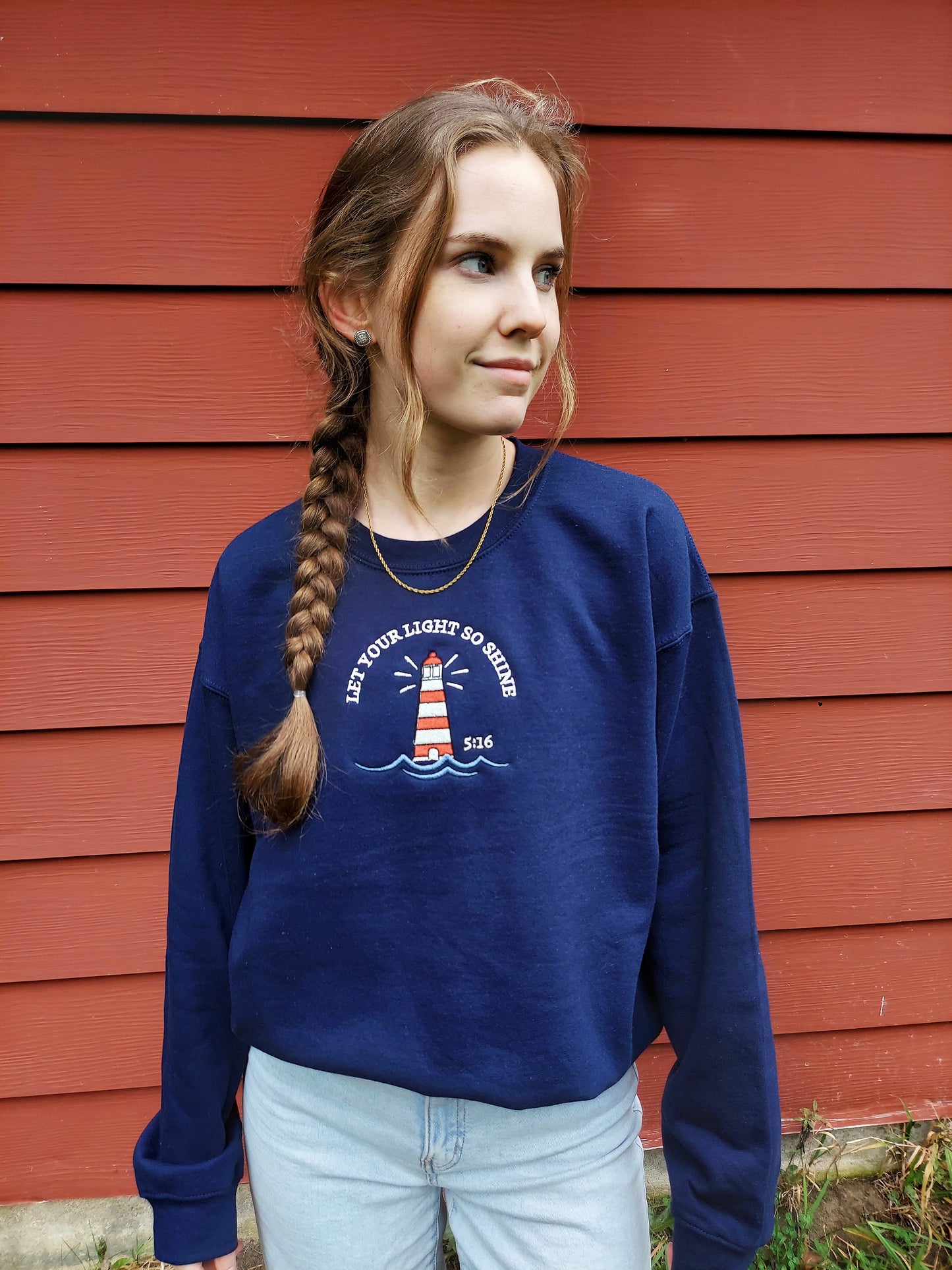 Let Your Light So Shine Embroidered Crew / Navy