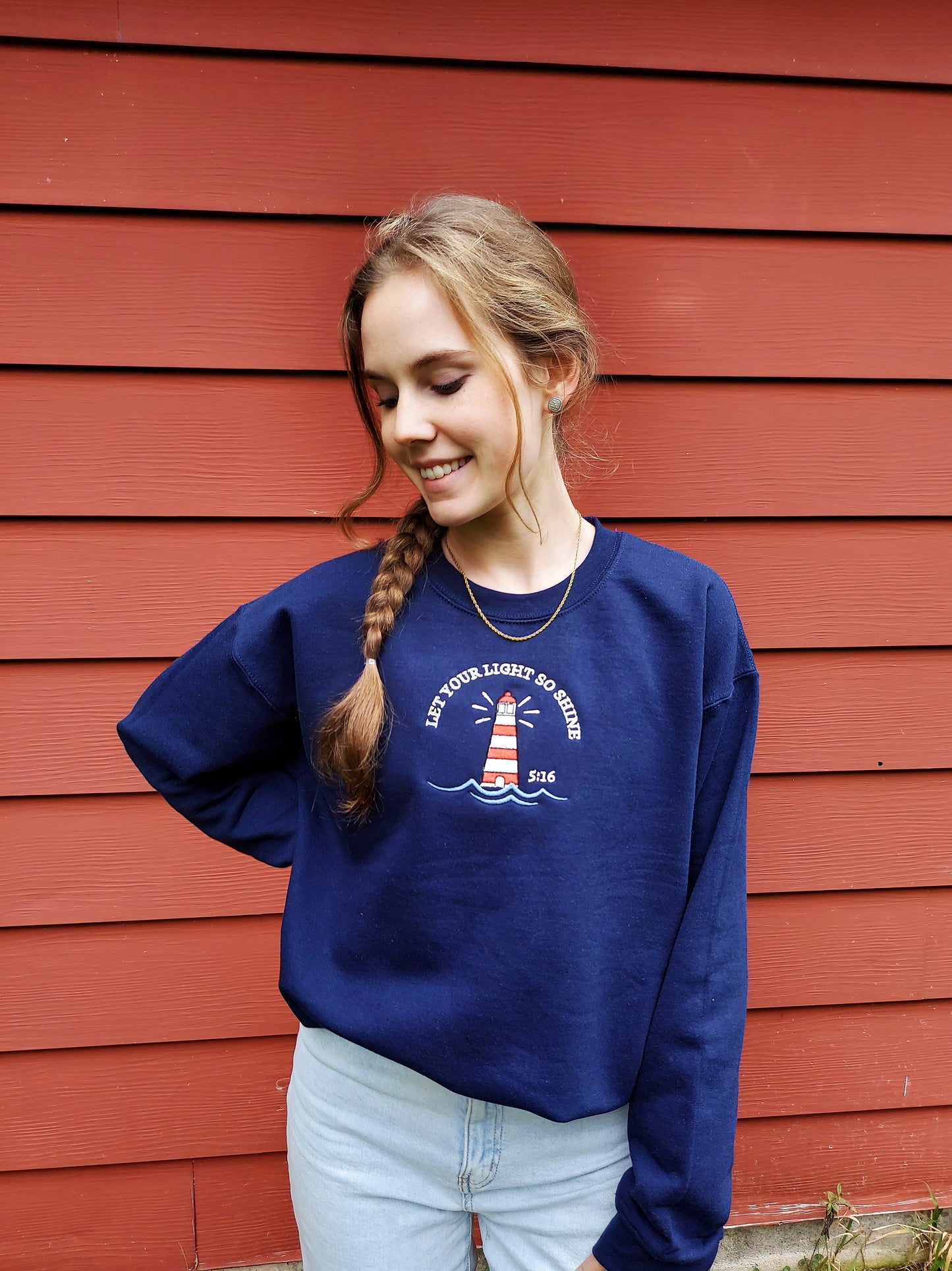 Let Your Light So Shine Embroidered Crew / Navy