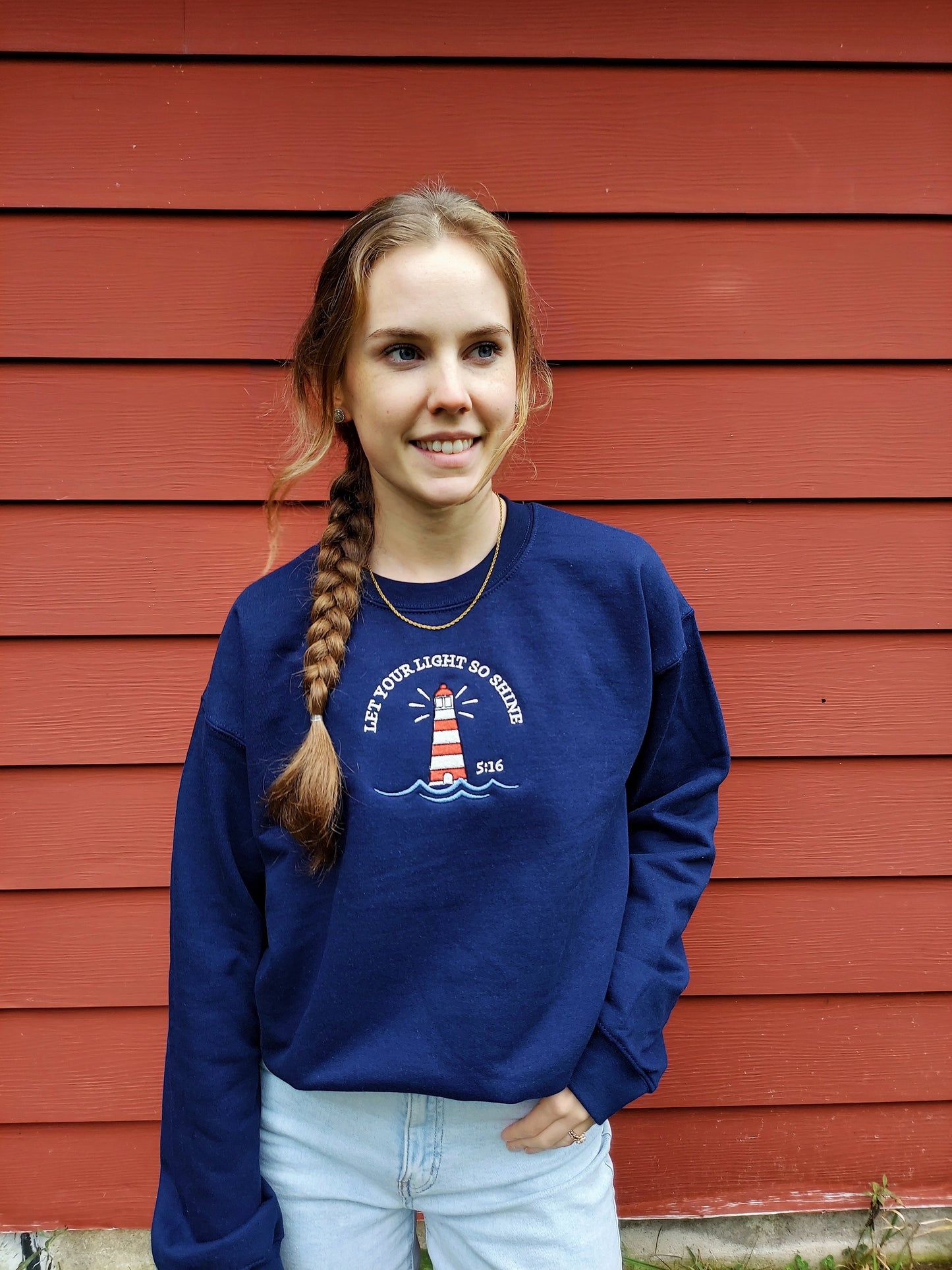 Let Your Light So Shine Embroidered Crew / Navy