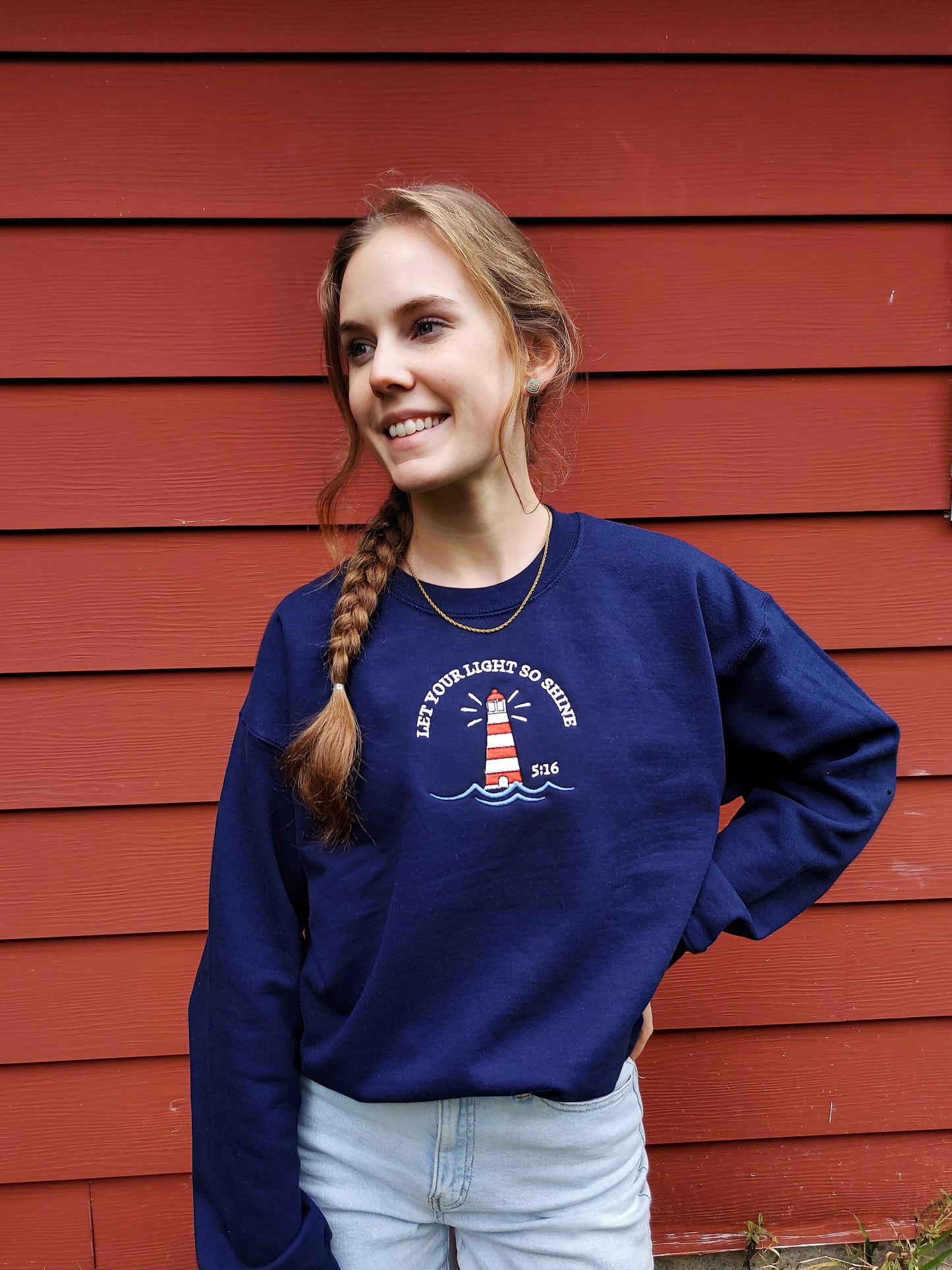 Let Your Light So Shine Embroidered Crew / Navy