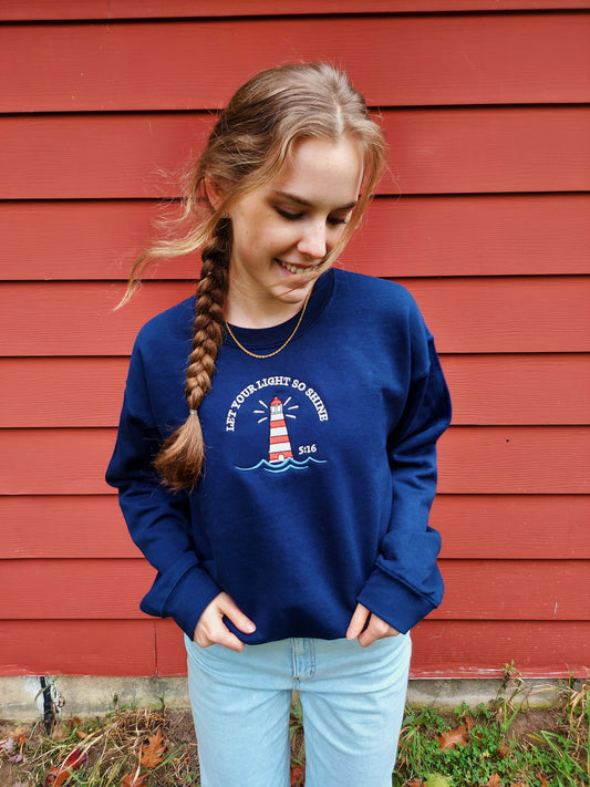 Let Your Light So Shine Embroidered Crew / Navy