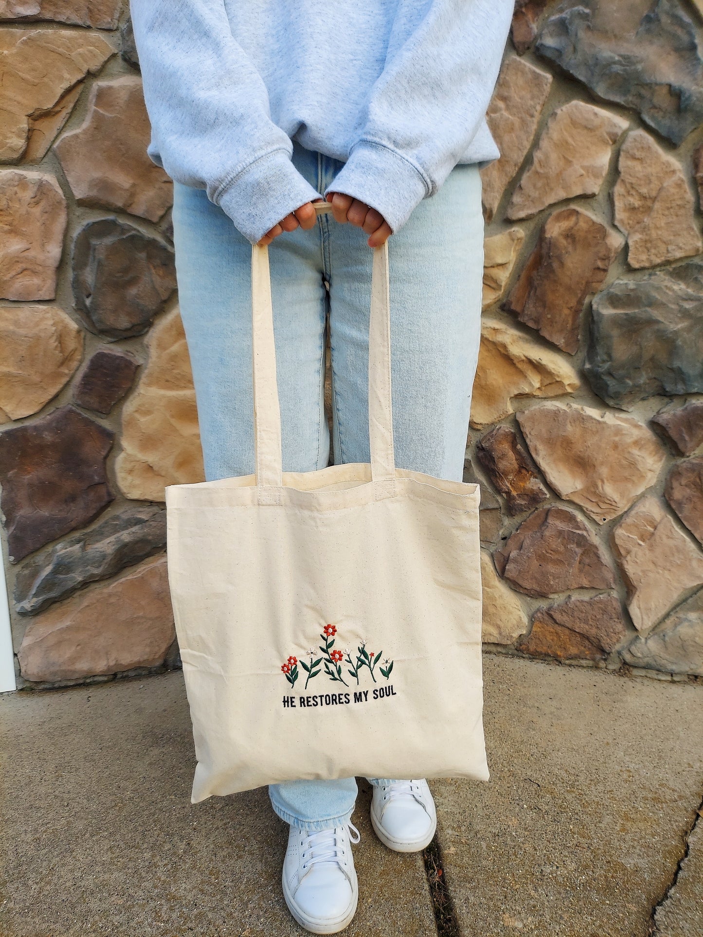 He Restores My Soul / Embroidered Tote Bag