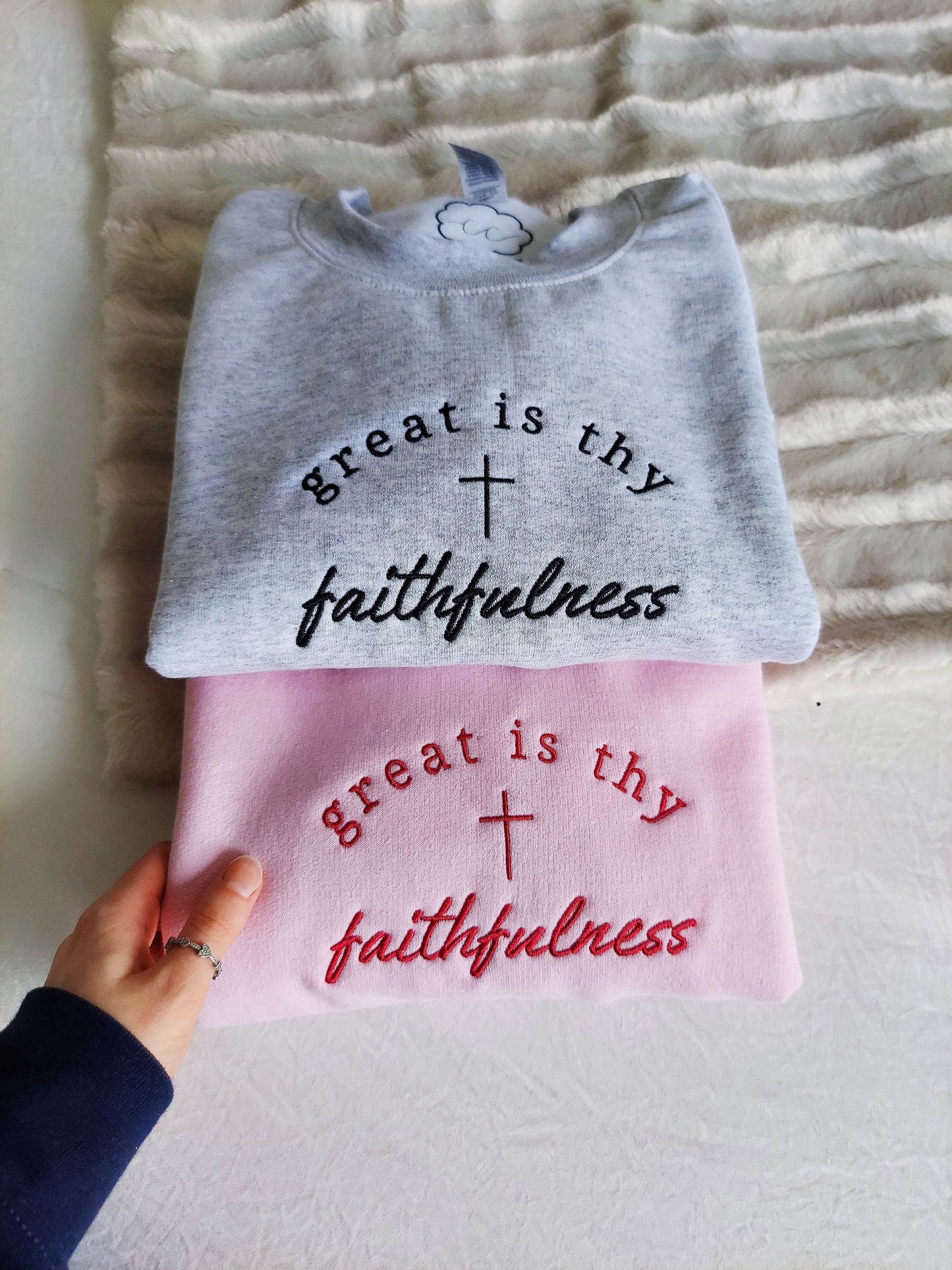 Great Is Thy Faithfulness Embroidered Crew / Gray