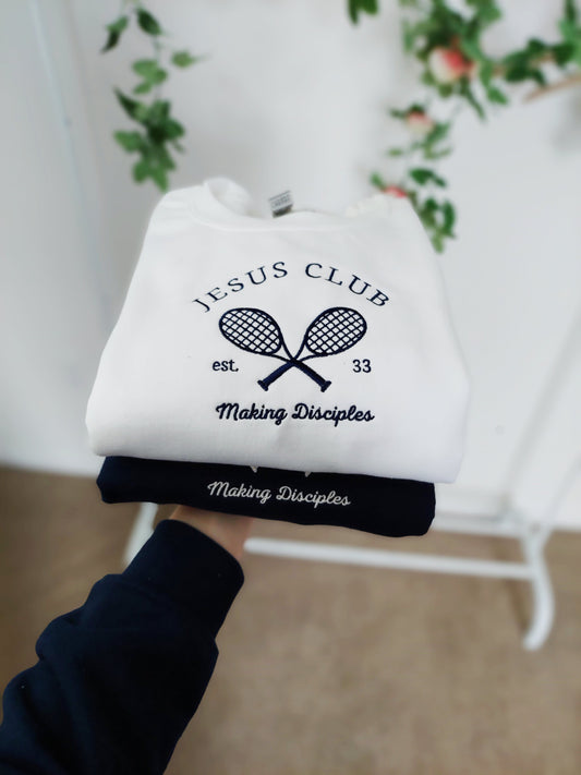 Jesus Club Embroidered Crew / White