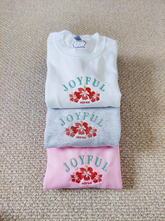 Joyful Embroidered Crew / White