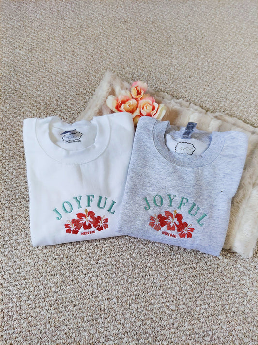 Joyful Embroidered Crew / Gray