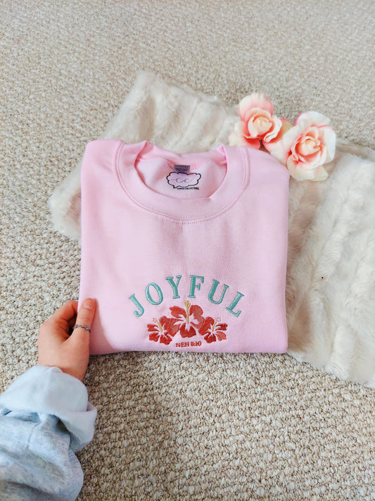 Joyful Embroidered Crew / Pink