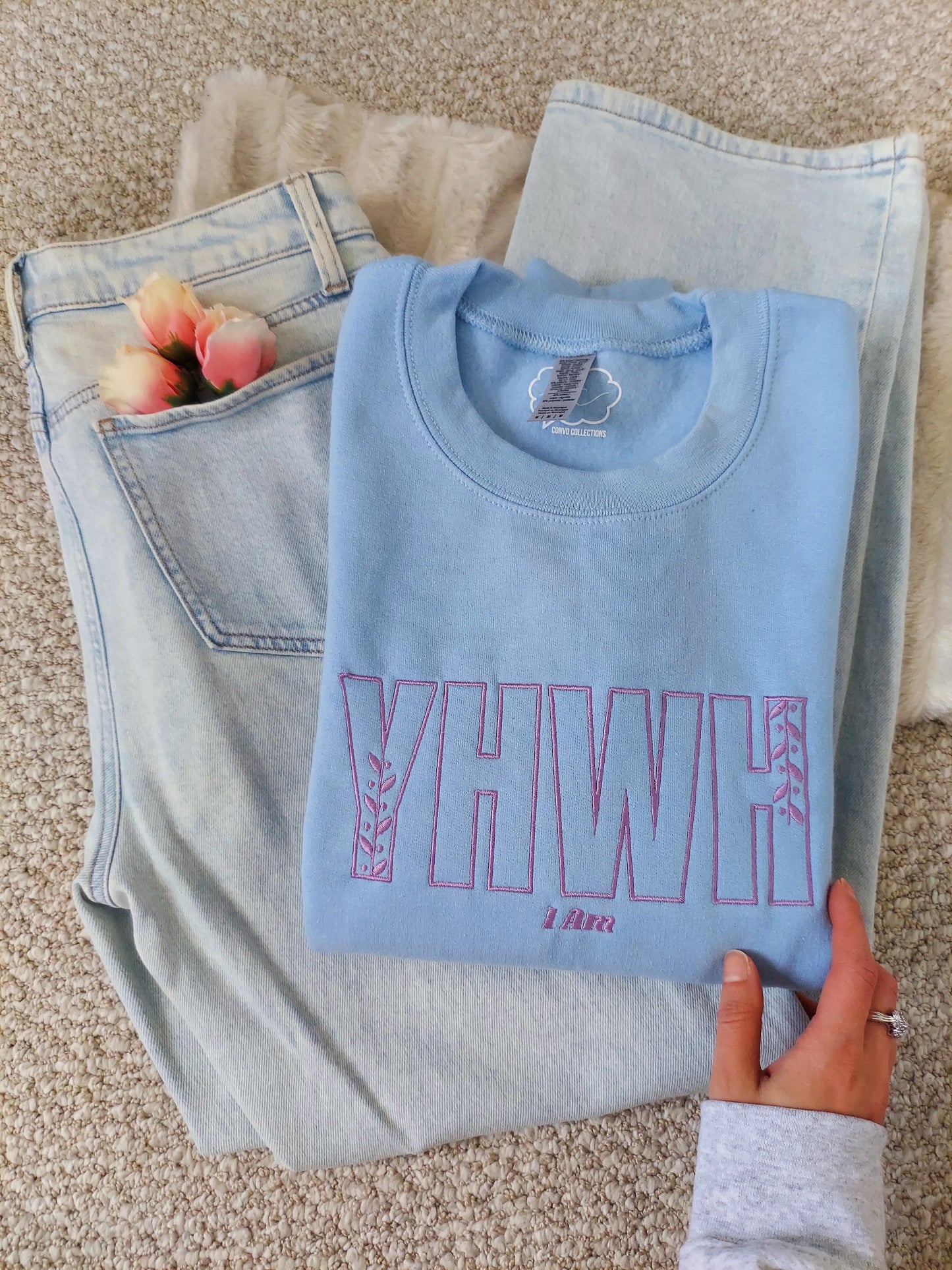 Yahweh Embroidered Crew / Blue