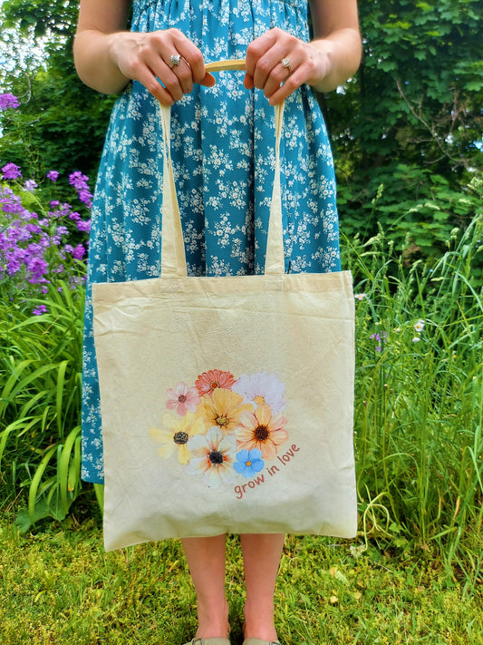 Grow In Love / Floral Tote Bag