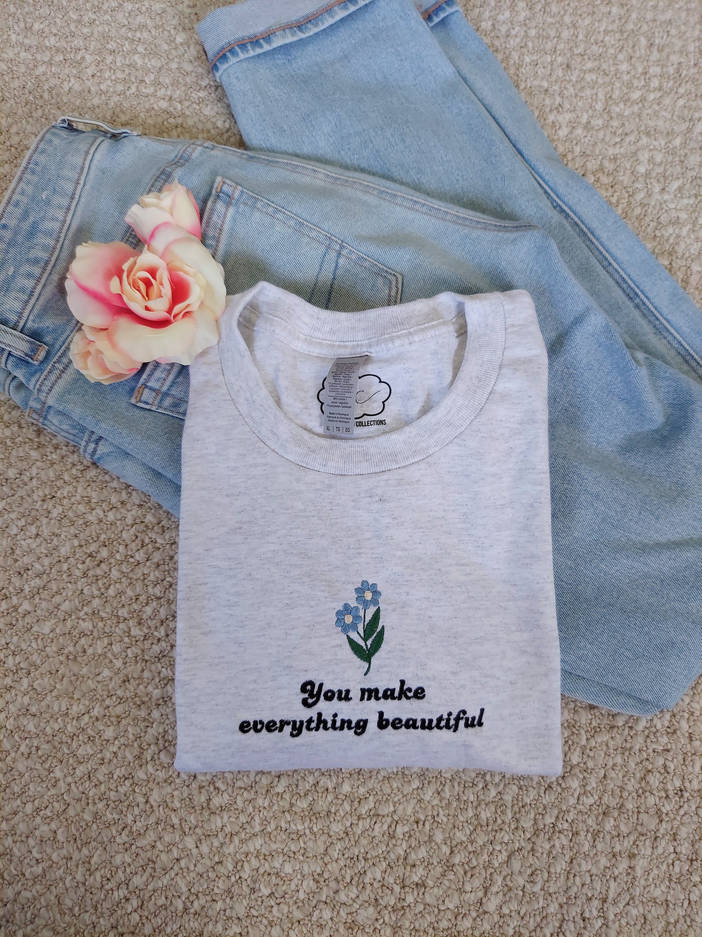 You Make Everything Beautiful Embroidered Tee / Gray