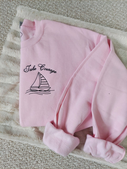 Take Courage Embroidered Crew / Pink