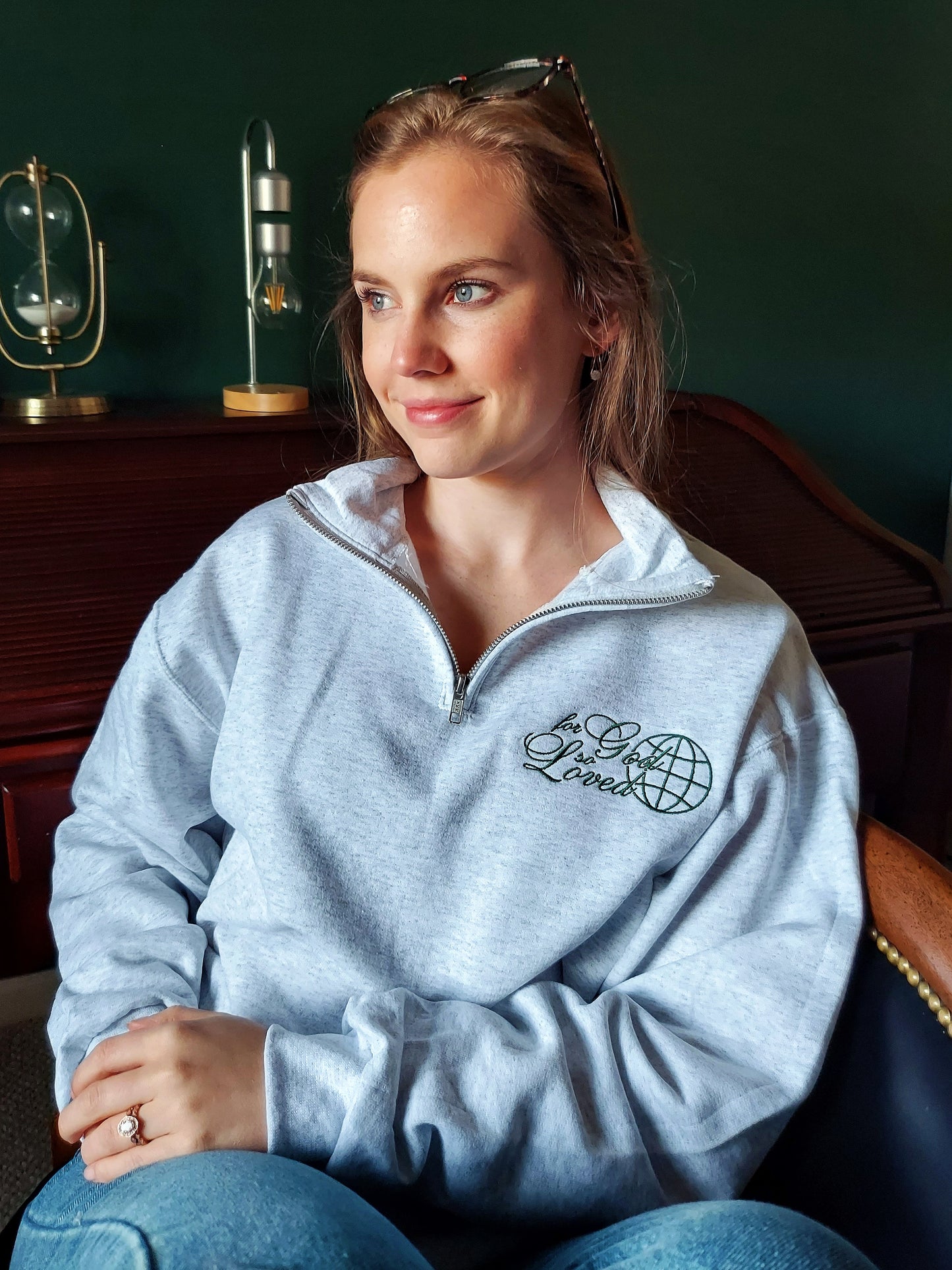 For God So Loved Embroidered 1/4 Zip / Gray