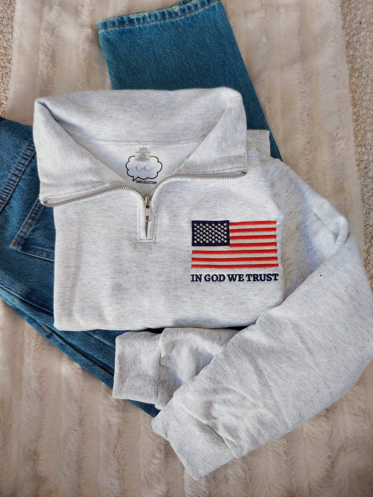 In God We Trust Embroidered 1/4 Zip / Gray