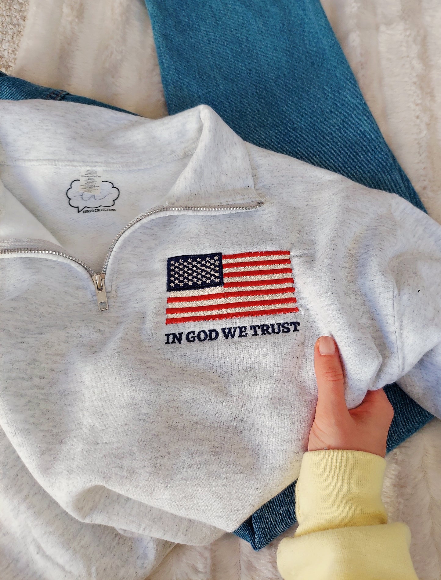 In God We Trust Embroidered 1/4 Zip / Gray