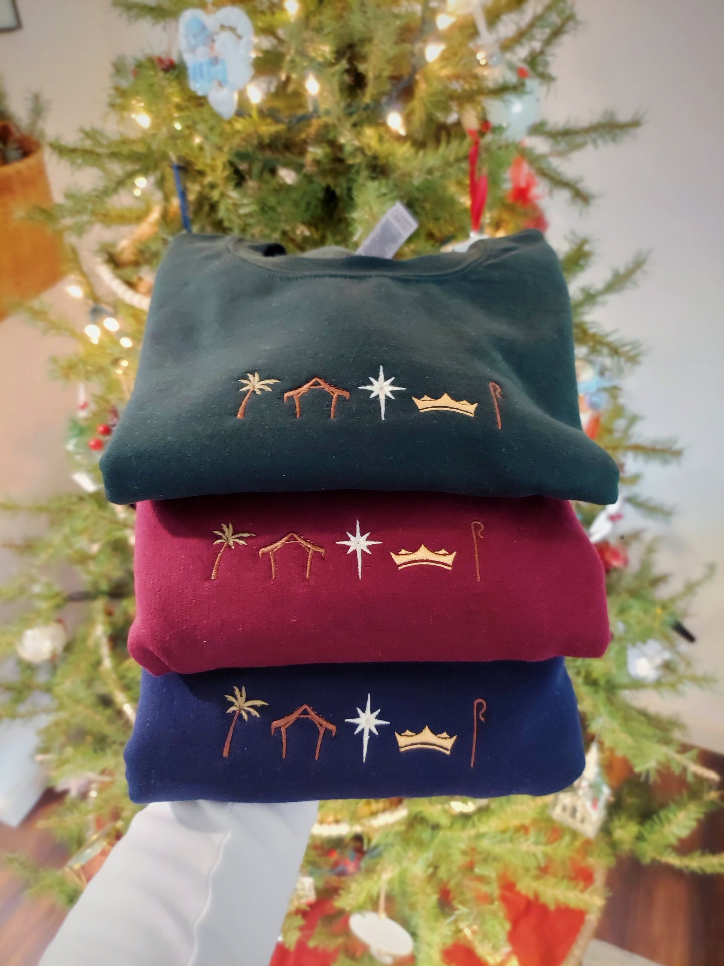 Christmas Elements Embroidered Crew /