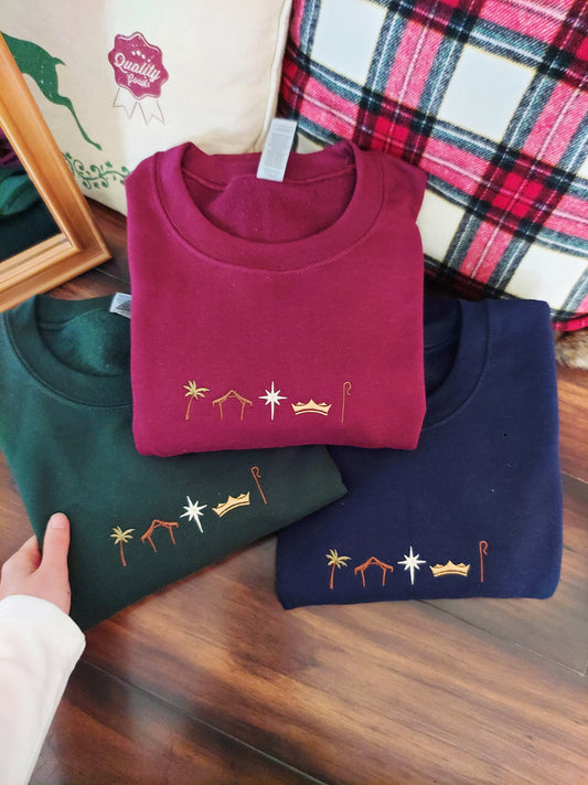 Christmas Elements Embroidered Crew /