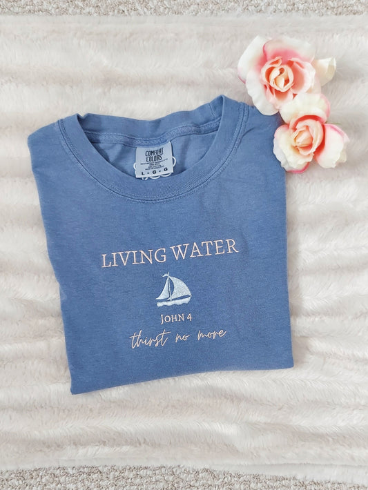 Living Water Embroidered Tee / Blue